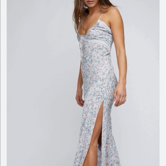Free People Intimately All I Ever Wanted Maxi Floral Pink Blue Slit Dress large - Picture 3 of 10